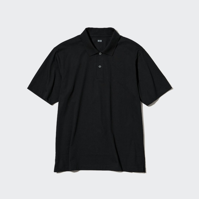 Uniqlo AIRism Regular Collar Muške Polo Majica Crne | 5049-RZYAB