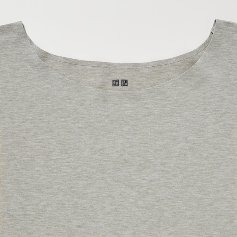 Uniqlo AIRism Seamless Boat Neck Short-Sleeve Long Ženske Majice Sive | 4573-CSHMB