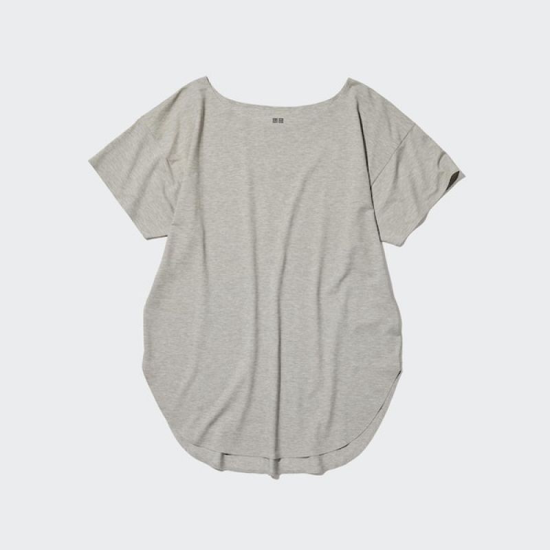 Uniqlo AIRism Seamless Boat Neck Short-Sleeve Long Ženske Majice Sive | 4573-CSHMB