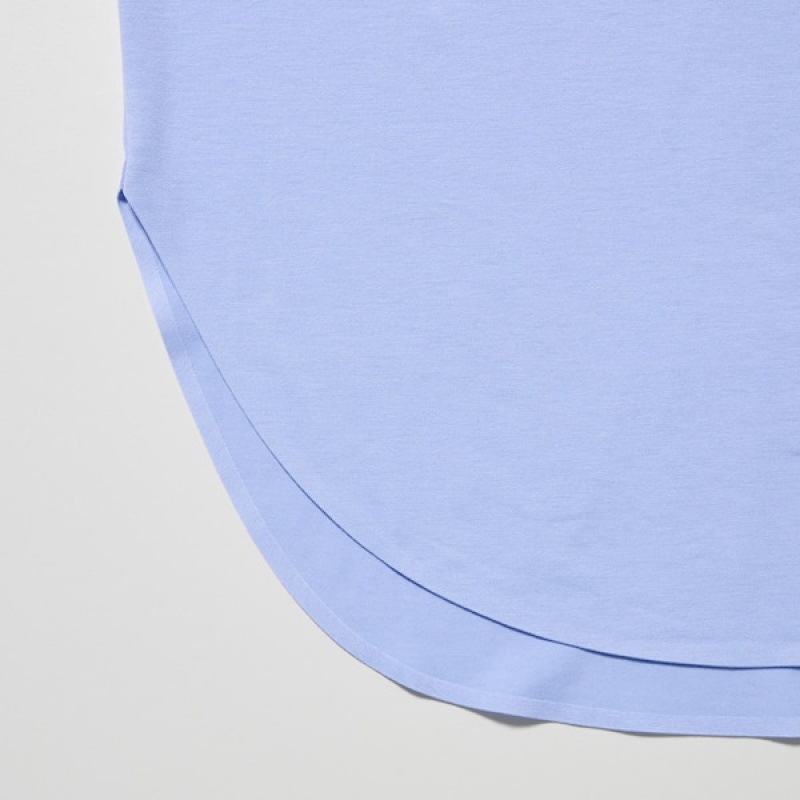 Uniqlo AIRism Seamless Boat Neck Short-Sleeve Long Ženske Majice Plave | 9860-XGBMJ