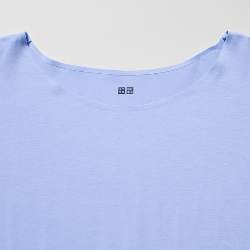 Uniqlo AIRism Seamless Boat Neck Short-Sleeve Long Ženske Majice Plave | 9860-XGBMJ