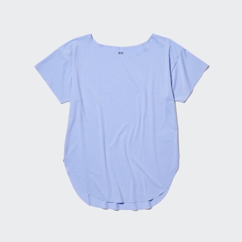 Uniqlo AIRism Seamless Boat Neck Short-Sleeve Long Ženske Majice Plave | 9860-XGBMJ