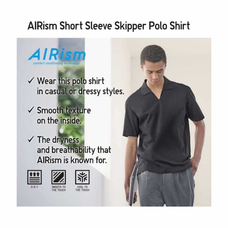 Uniqlo AIRism Skipper Collar Muške Polo Majica Sive | 2678-JEXRM