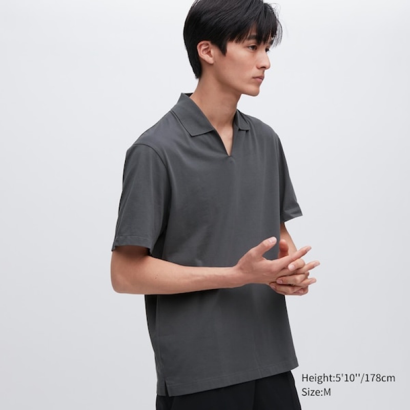 Uniqlo AIRism Skipper Collar Muške Polo Majica Sive | 2678-JEXRM