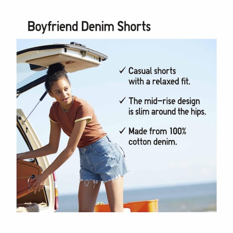 Uniqlo Boyfriend Denim Ženske Kratke Hlače Sive | 9864-RTVDL