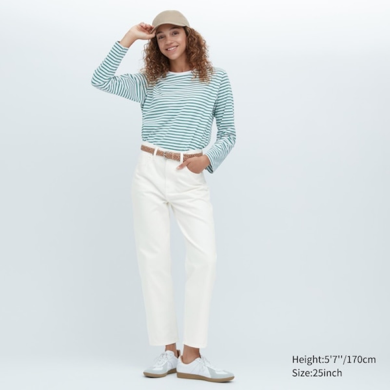 Uniqlo Boyfriend Tapered Ženske Traperice Bijele | 1957-VNFMY