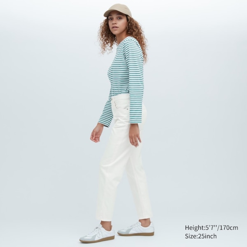Uniqlo Boyfriend Tapered Ženske Traperice Bijele | 1957-VNFMY