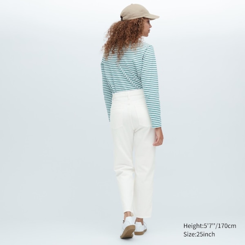 Uniqlo Boyfriend Tapered Ženske Traperice Bijele | 1957-VNFMY