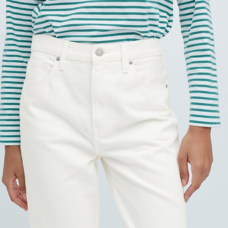 Uniqlo Boyfriend Tapered Ženske Traperice Bijele | 1957-VNFMY