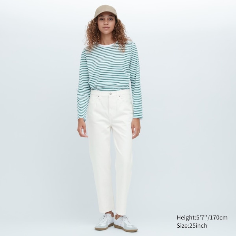 Uniqlo Boyfriend Tapered Ženske Traperice Bijele | 1957-VNFMY