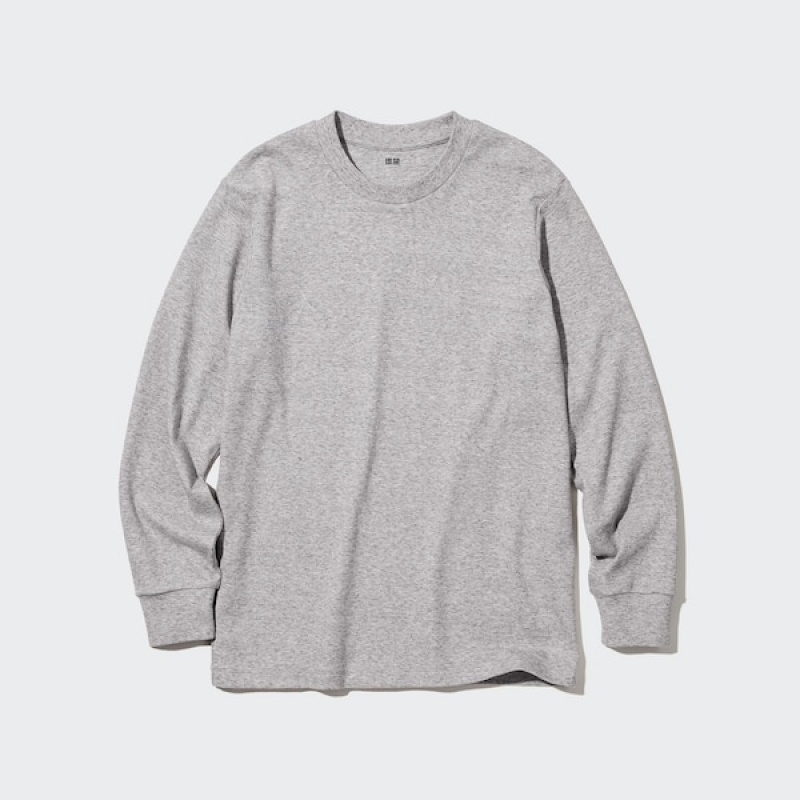 Uniqlo Brushed Cotton Crew Neck Long-Sleeve Muške Majice Sive | 6509-EUYNP