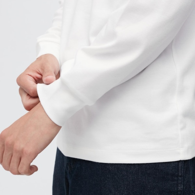 Uniqlo Brushed Cotton Crew Neck Long-Sleeve Muške Majice Bijele | 3241-NHBWT