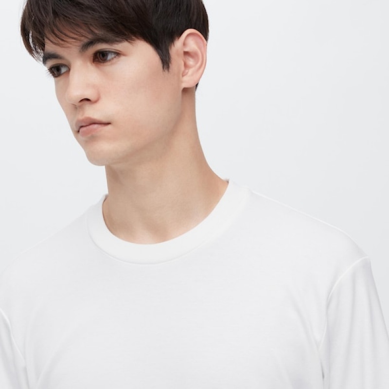 Uniqlo Brushed Cotton Crew Neck Long-Sleeve Muške Majice Bijele | 3241-NHBWT