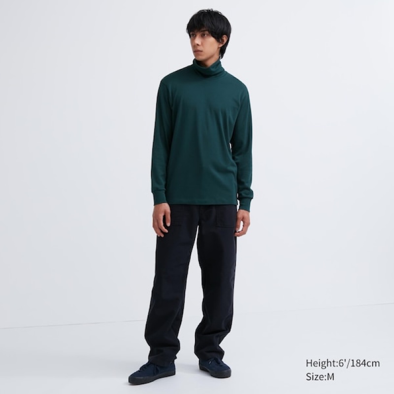 Uniqlo Brushed Cotton Turtleneck Long-Sleeve Muške Majice Tamno Zelene | 4536-LNUMI