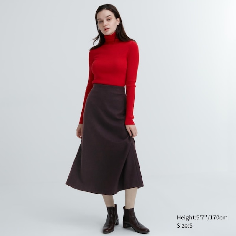 Uniqlo Brushed Jersey Flared Ženske Suknje Bordo | 7502-GKLIE