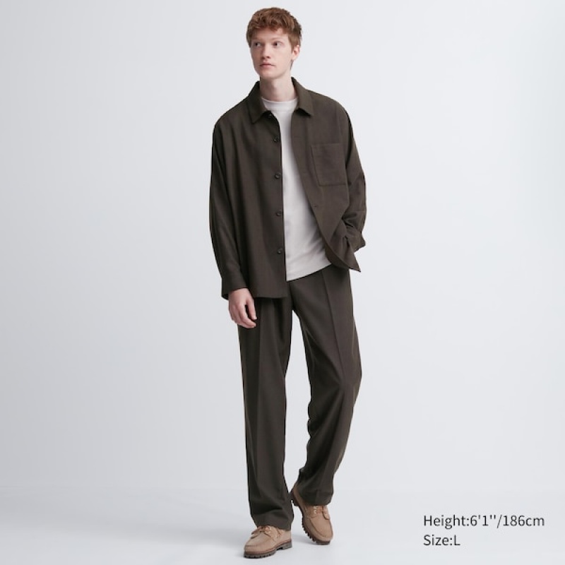 Uniqlo Brushed Twill Muške Gornja Majica Smeđe | 6417-ZPQHS