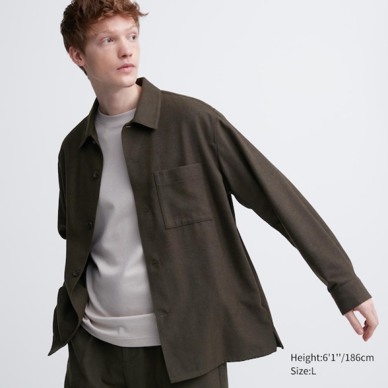 Uniqlo Brushed Twill Muške Gornja Majica Smeđe | 6417-ZPQHS
