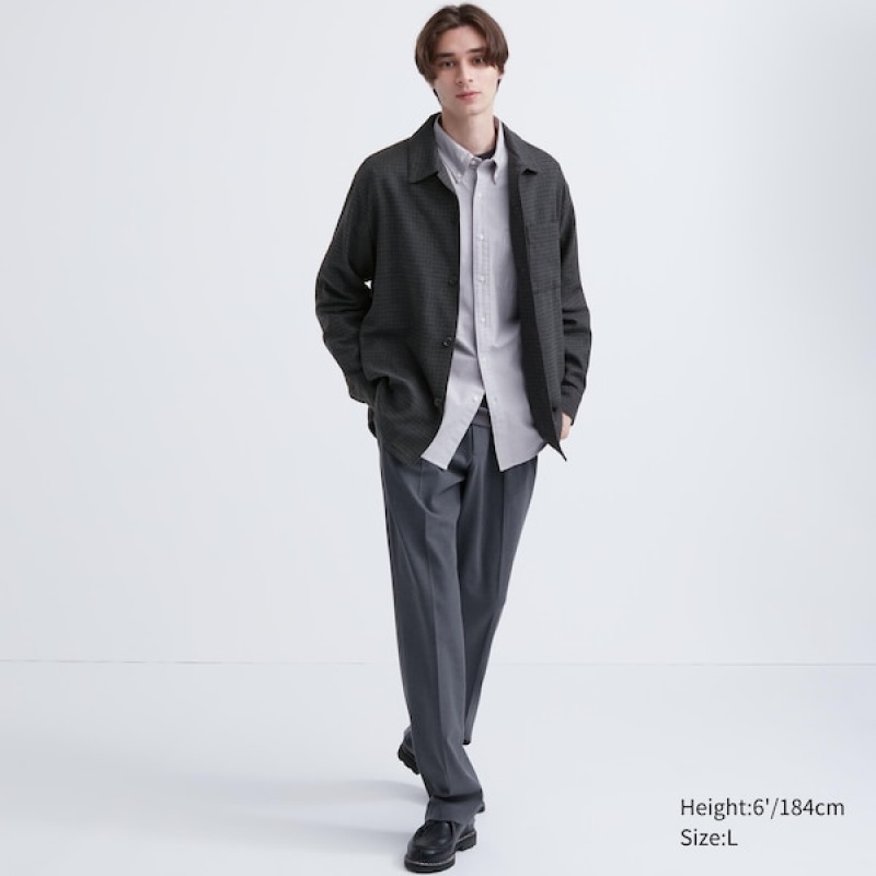 Uniqlo Brushed Twill Muške Gornja Majica Tamno Sive | 3687-OZFWQ