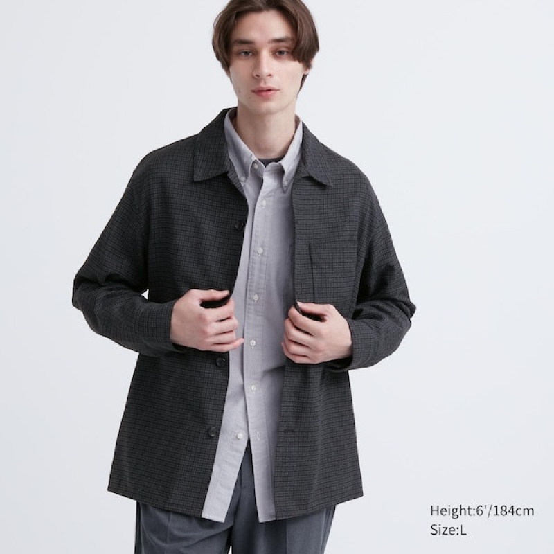 Uniqlo Brushed Twill Muške Gornja Majica Tamno Sive | 3687-OZFWQ