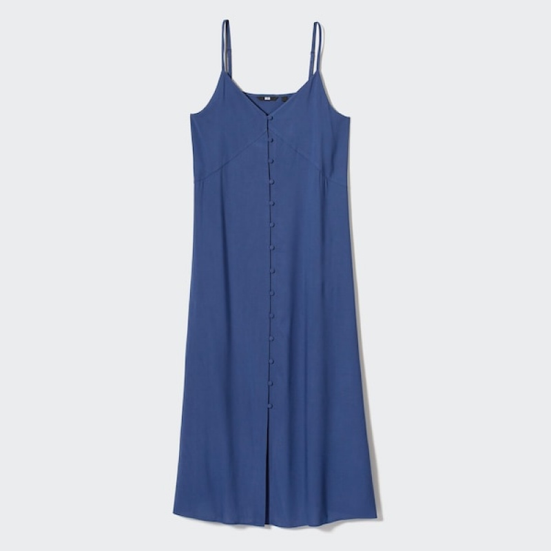 Uniqlo Button Down Camisole Flare Ženske Haljina Plave | 1753-XAKBC