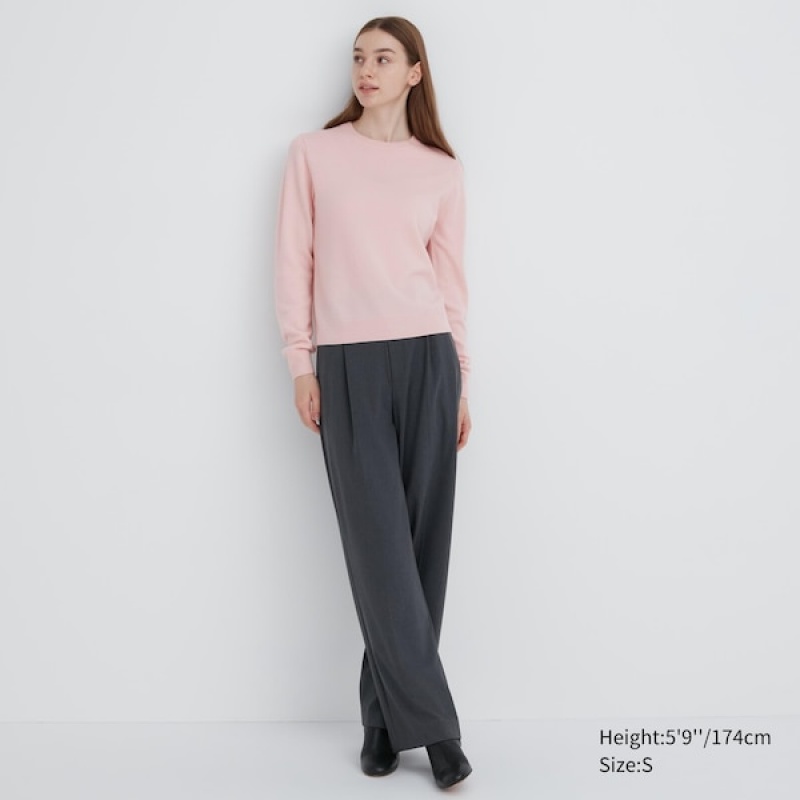 Uniqlo Cashmere Crew Neck Long-Sleeve Ženske Džemperi Roze | 9375-XJQUE