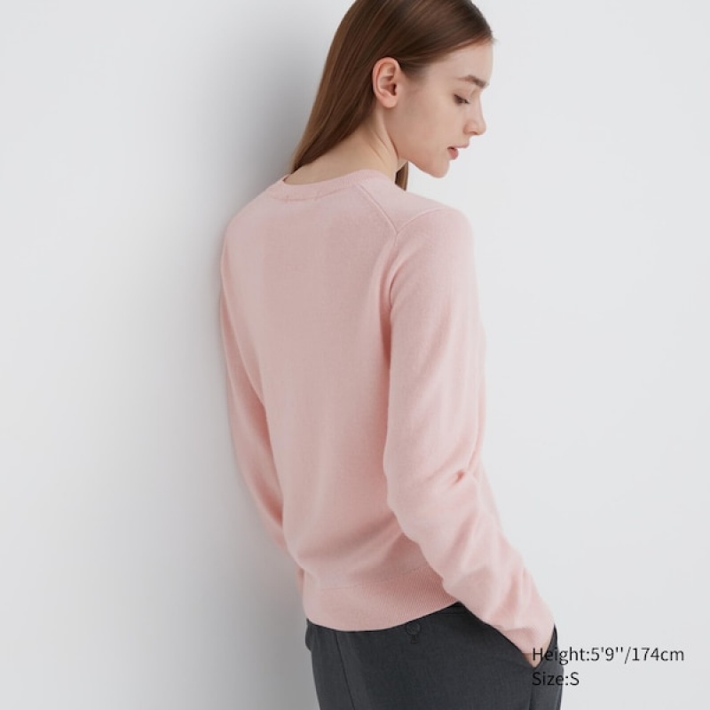 Uniqlo Cashmere Crew Neck Long-Sleeve Ženske Džemperi Roze | 9375-XJQUE