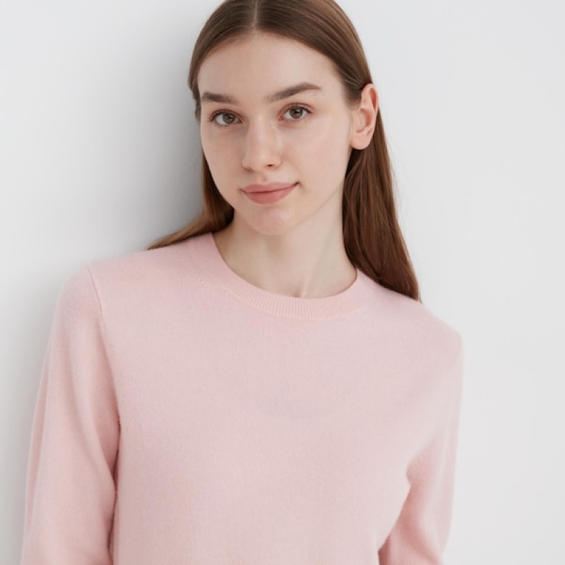 Uniqlo Cashmere Crew Neck Long-Sleeve Ženske Džemperi Roze | 9375-XJQUE