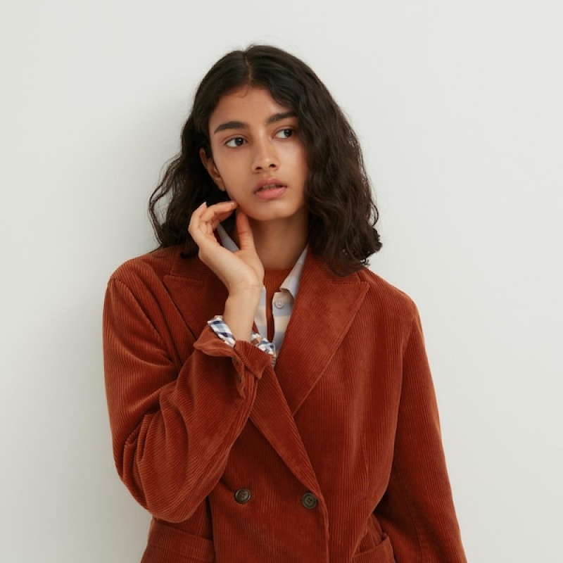Uniqlo Corduroy Double-Breasted Ženske jackets Smeđe | 6215-DGLWU