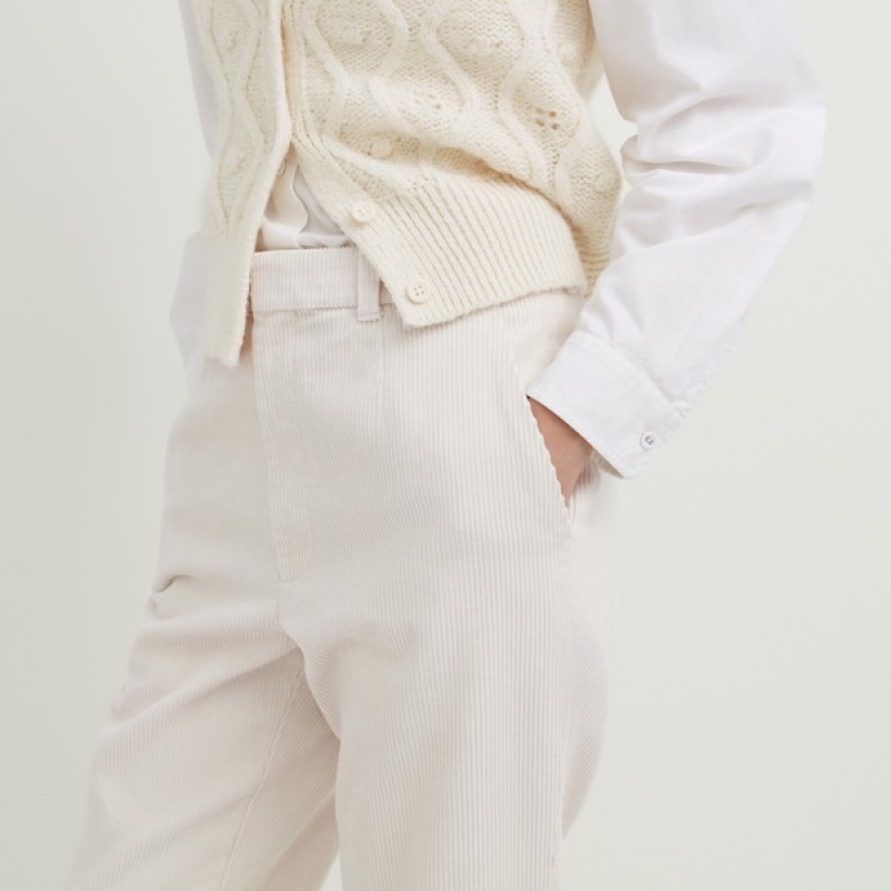 Uniqlo Corduroy Tapered Ankle Ženske Hlače Bijele | 4573-ICAGB