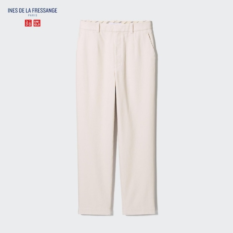 Uniqlo Corduroy Tapered Ankle Ženske Hlače Bijele | 4573-ICAGB