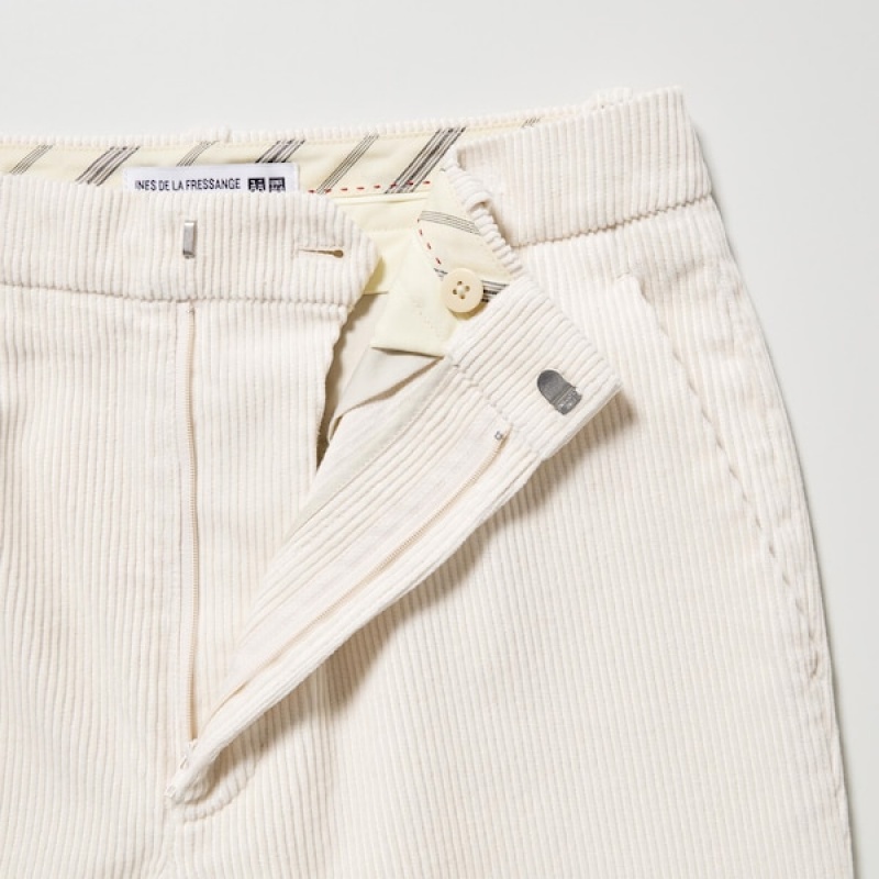 Uniqlo Corduroy Tapered Ankle Ženske Hlače Bijele | 4573-ICAGB