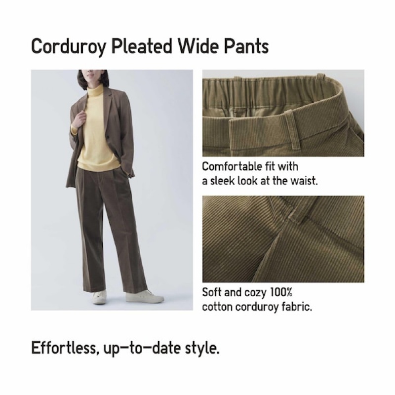 Uniqlo Corduroy Wide-Fit Plisirana Ženske Hlače Bijele | 3095-GWEAP