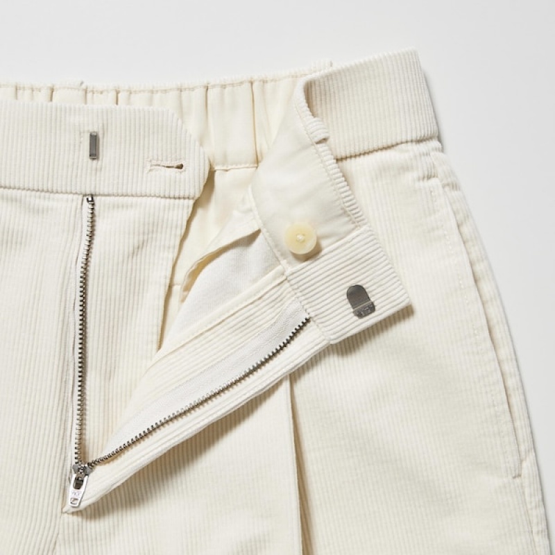 Uniqlo Corduroy Wide-Fit Plisirana Ženske Hlače Bijele | 3095-GWEAP