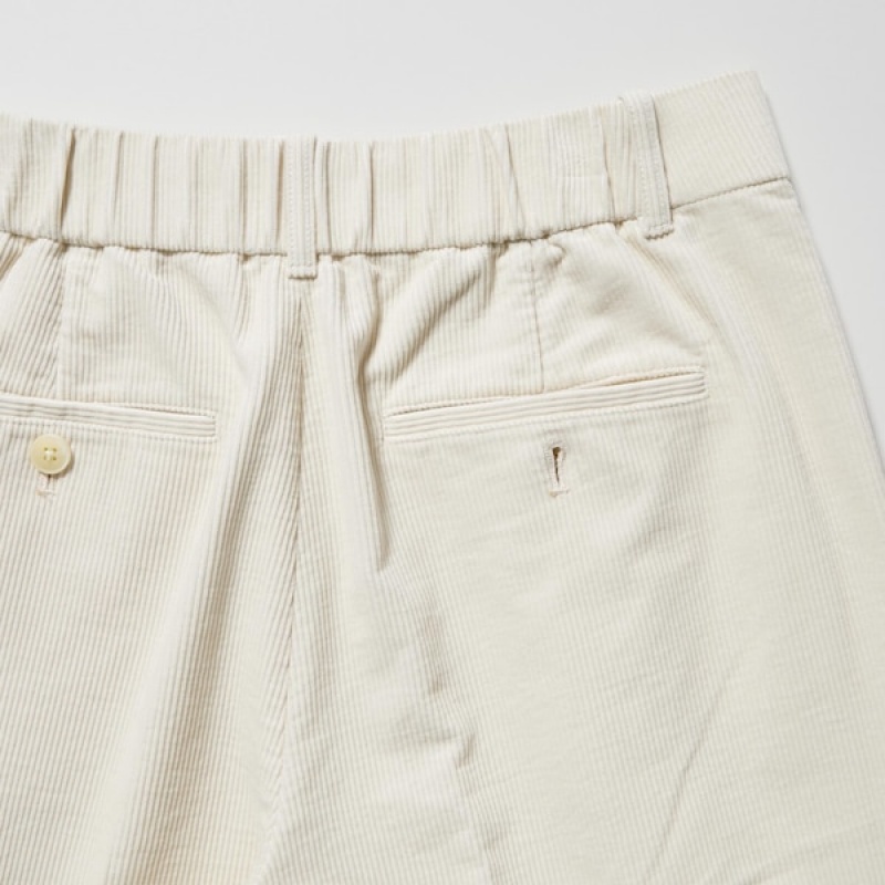 Uniqlo Corduroy Wide-Fit Plisirana Ženske Hlače Bijele | 3095-GWEAP