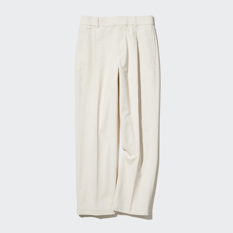 Uniqlo Corduroy Wide-Fit Plisirana Ženske Hlače Bijele | 3095-GWEAP