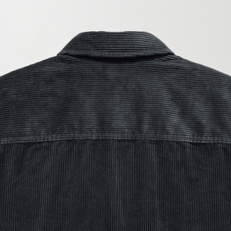 Uniqlo Corduroy Work Long-Sleeve Muške Košulje Crne | 4261-FXBOL