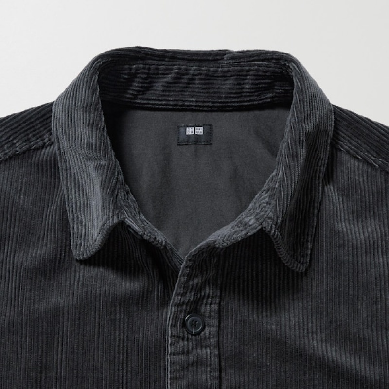 Uniqlo Corduroy Work Long-Sleeve Muške Košulje Crne | 4261-FXBOL