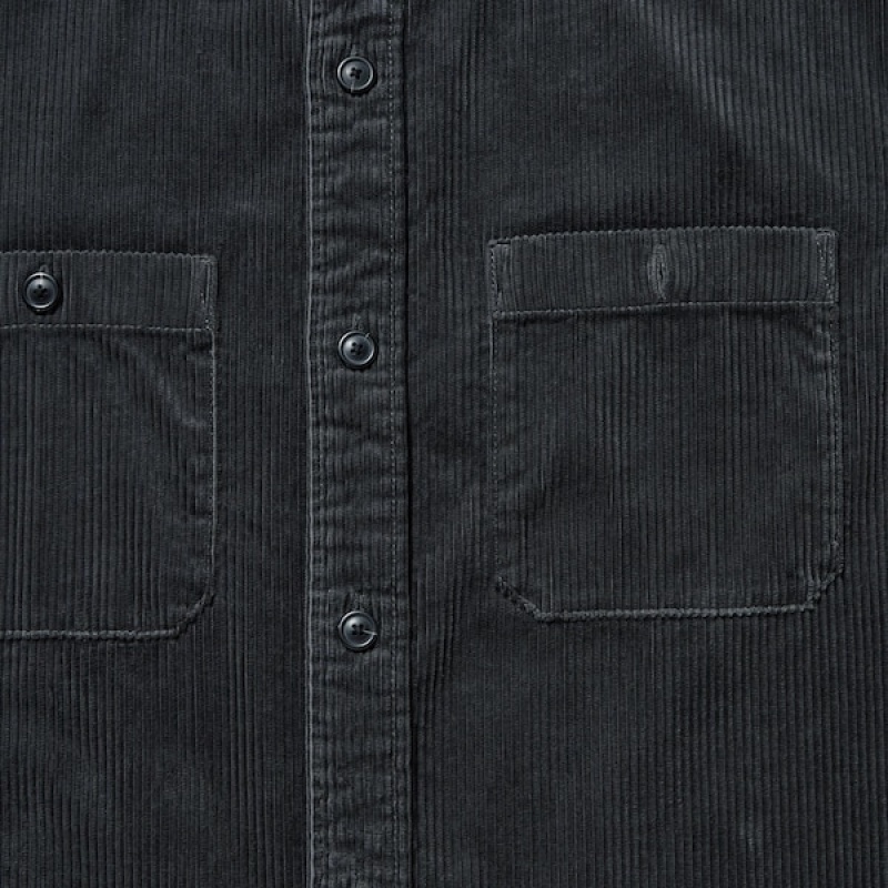 Uniqlo Corduroy Work Long-Sleeve Muške Košulje Crne | 4261-FXBOL