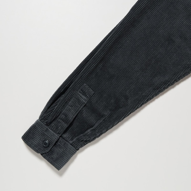 Uniqlo Corduroy Work Long-Sleeve Muške Košulje Crne | 4261-FXBOL