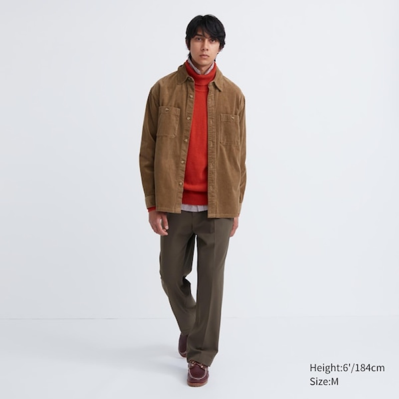 Uniqlo Corduroy Work Long-Sleeve Muške Košulje Smeđe | 9125-IRQPM