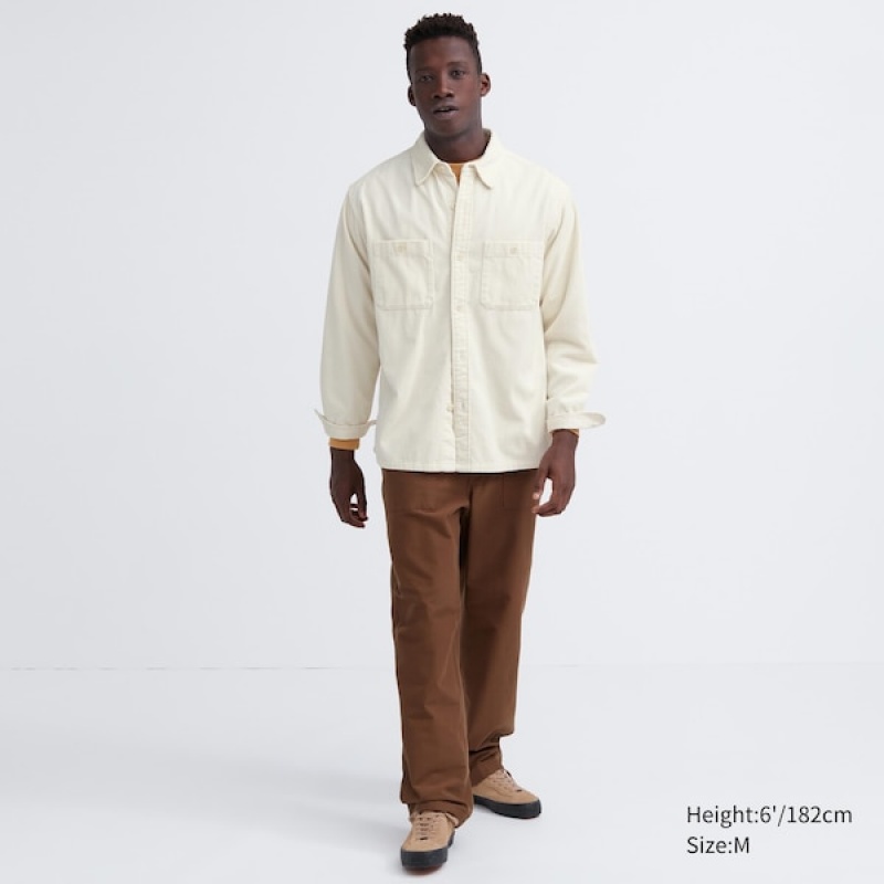 Uniqlo Corduroy Work Long-Sleeve Muške Košulje Bijele | 9152-JKLRU