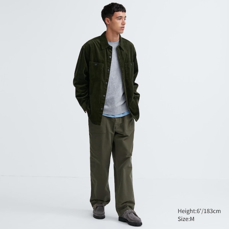 Uniqlo Corduroy Work Long-Sleeve Muške Košulje Maslinasto Zelene | 1734-RIHNX