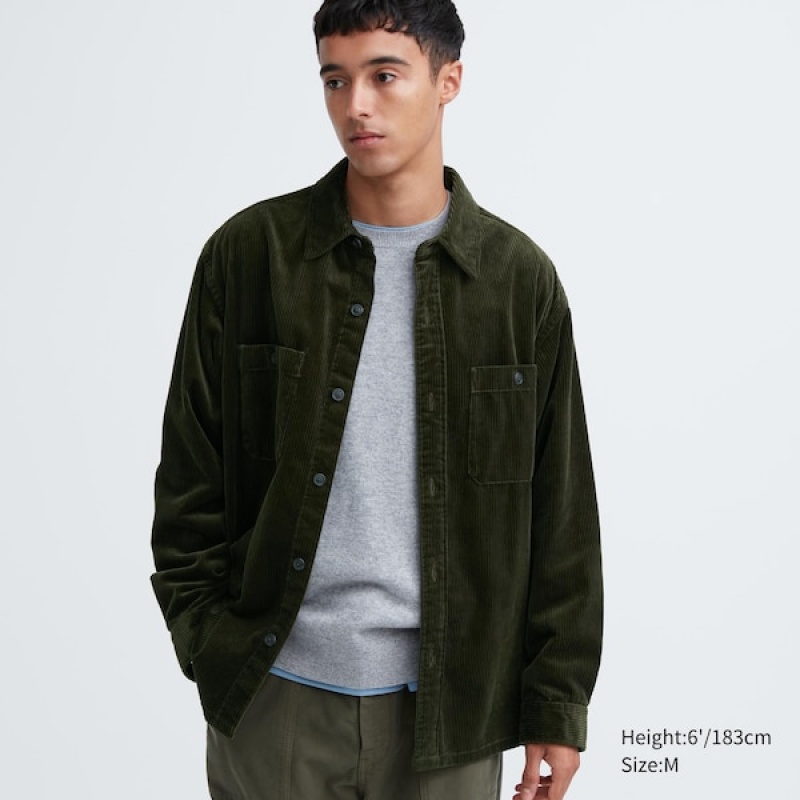 Uniqlo Corduroy Work Long-Sleeve Muške Košulje Maslinasto Zelene | 1734-RIHNX