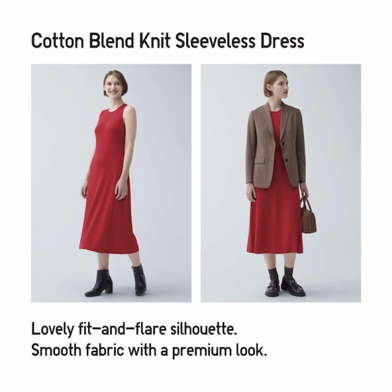 Uniqlo Cotton Blend Knit Sleeveless Ženske Haljina Bež | 1846-ZDGUH