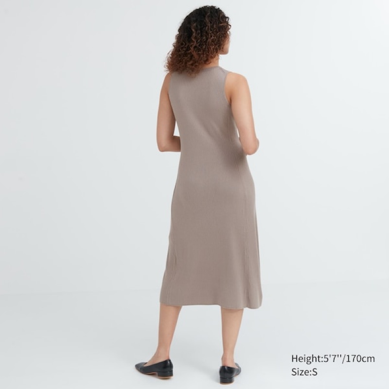 Uniqlo Cotton Blend Knit Sleeveless Ženske Haljina Bež | 1846-ZDGUH
