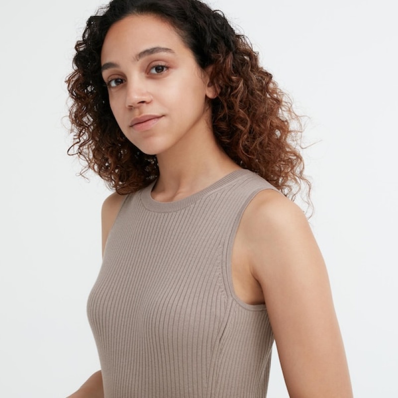 Uniqlo Cotton Blend Knit Sleeveless Ženske Haljina Bež | 1846-ZDGUH