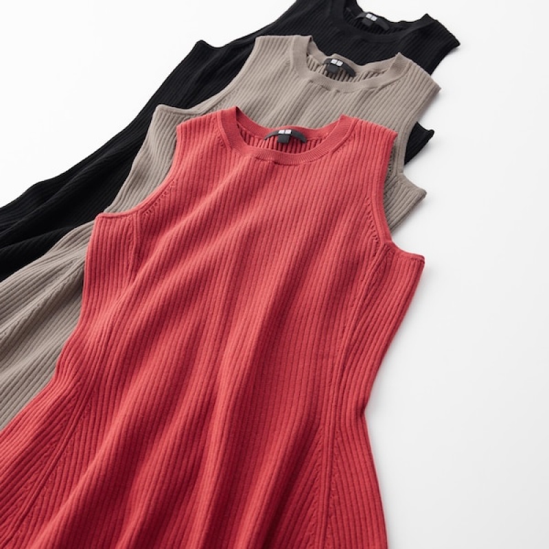 Uniqlo Cotton Blend Knit Sleeveless Ženske Haljina Bež | 1846-ZDGUH