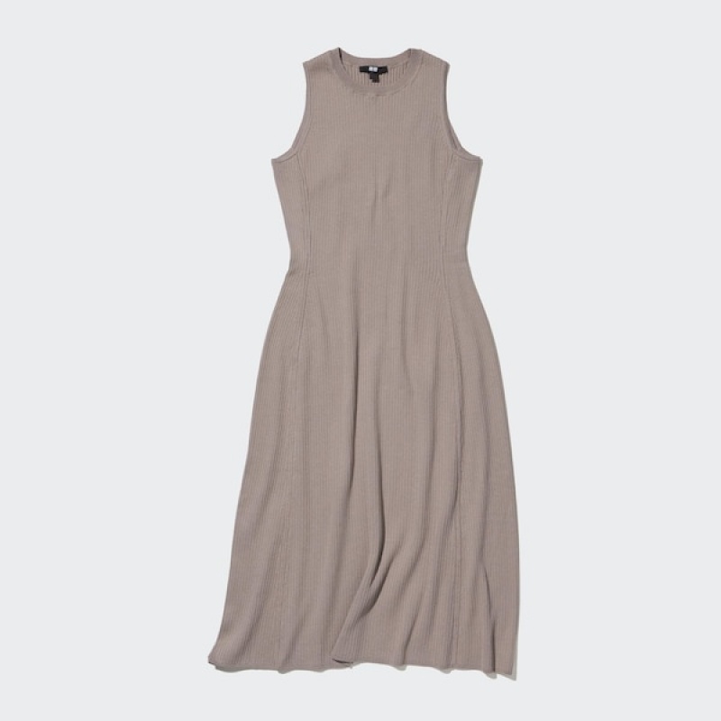 Uniqlo Cotton Blend Knit Sleeveless Ženske Haljina Bež | 1846-ZDGUH