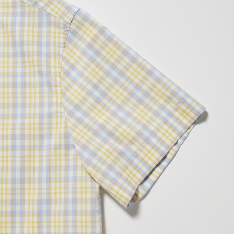 Uniqlo Cotton Checked Short-Sleeve Ženske Košulje Žute | 9851-ZPAXN