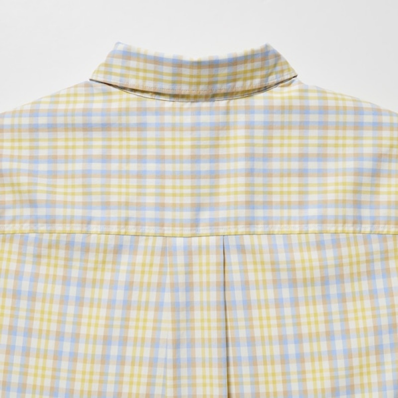 Uniqlo Cotton Checked Short-Sleeve Ženske Košulje Žute | 9851-ZPAXN